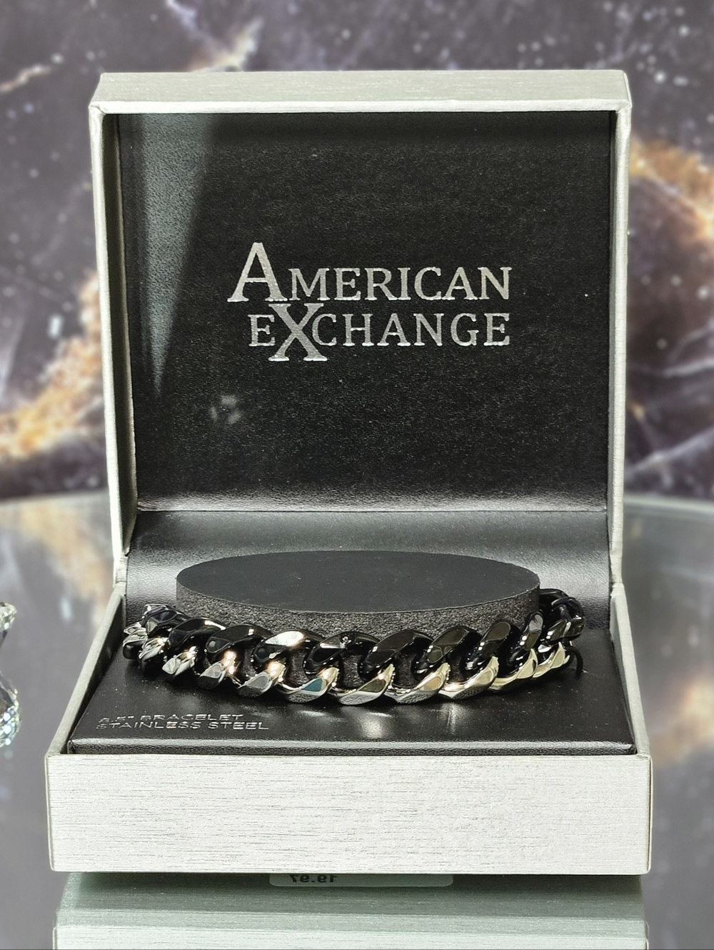 American Exchange Bracelet Gunmetal Two-Tone Curb Chain Bracelet Stainless Steel